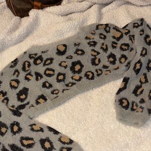 Cozy Gray Leopard Print Fuzzy Sweater by SHEIN 3xl